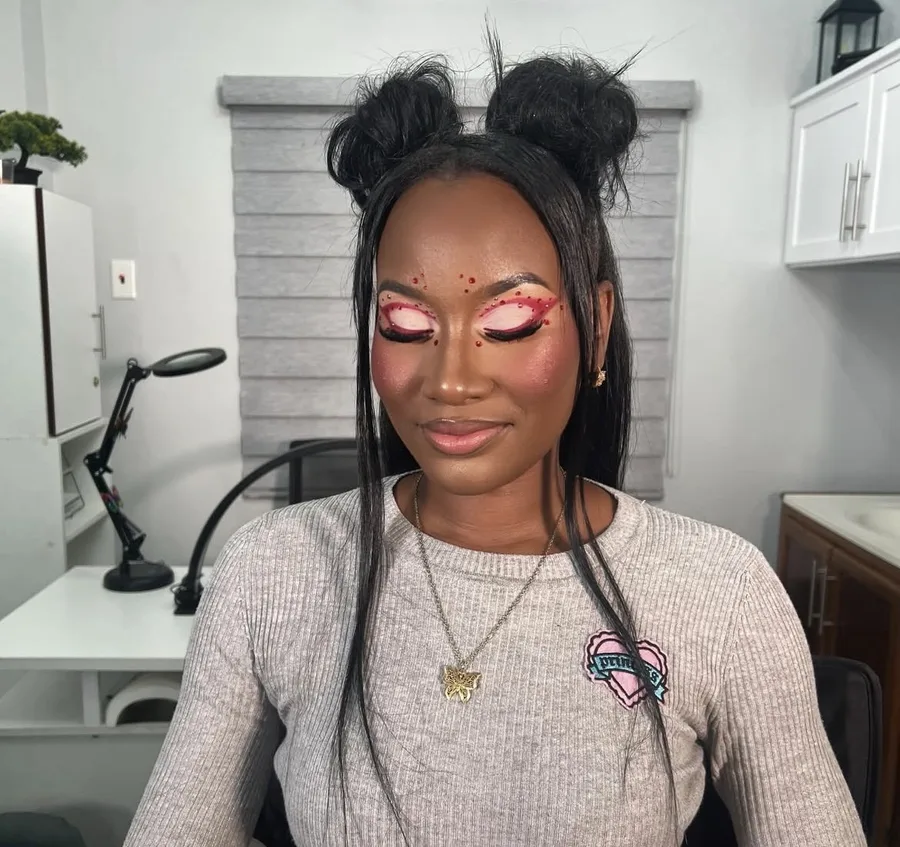 Myahh Beauty — pink graphic liner & rhinestone look