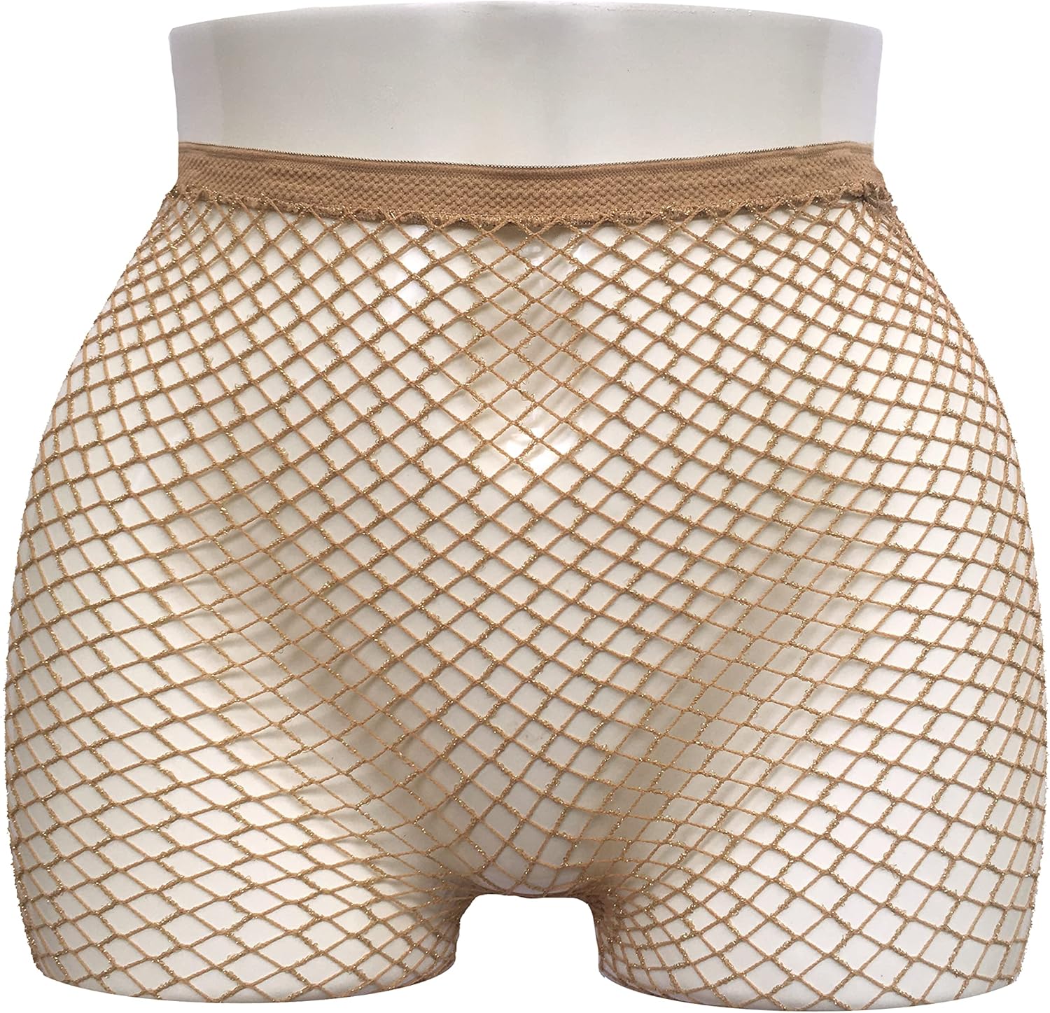 V-Cut Skintone Glitter Fishnet Stockings